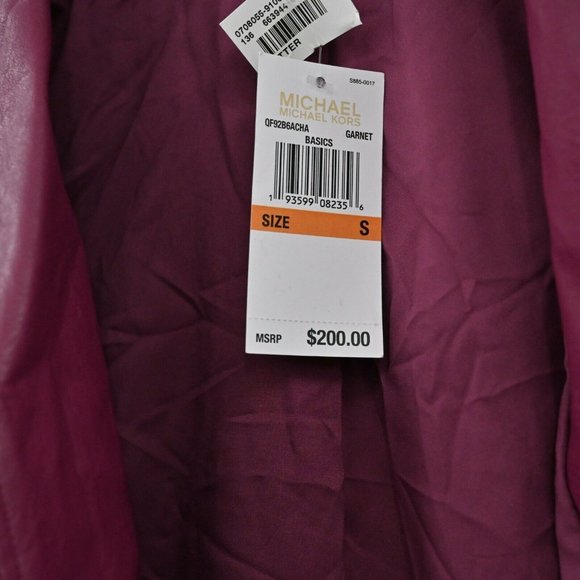 NEW MICHAEL MICHAEL KORS Women's Sz S Burgundy Biker Vegan Leather Moto Jacket - Picture 9 of 11